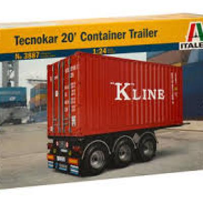 Italeri 3887 1/24 Scale Model Kit "K"Line Tecnokar 20' Container Cargo Trailer